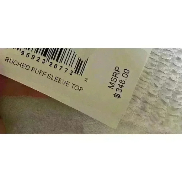 FRAME Ruched Crop Puff Sleeve top Blanc White Ramie Tie Medium $348 New beach - Picture 5 of 5